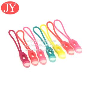 Cheap JiaYang direct product good quality zip tags cord ,cord pvc rubber zipper puller 3D raised logo for sale