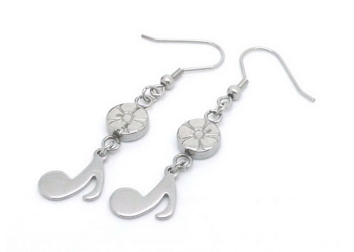 Cheap Unique Beautiful Stainless Steel Earrings With Flower And Music Note Charms for sale