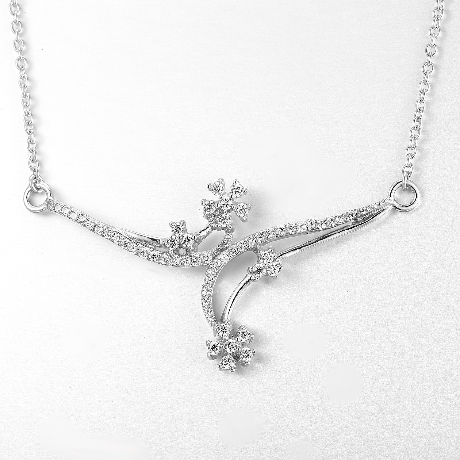 Cheap Symmetrical Twin Flower 925 Sterling Silver Necklaces 4.98g St Christopher Pendant for sale