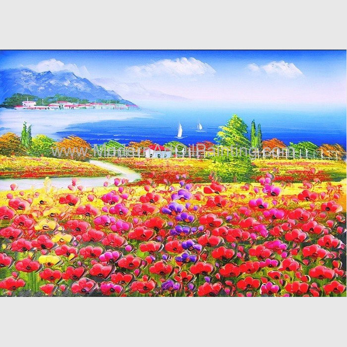 Cheap Red Poppy Floral Oil Painting Mediterranean Sea Oil Paintings By Knife for sale