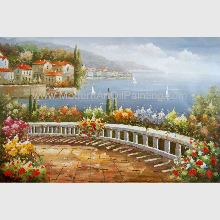 Cheap Coastline Mediterranean Oil Painting Italy Landscape Oil Painting For Wall Decor for sale