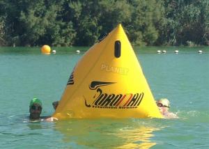 Cheap Triathlon Race 1.2m Yellow Triangle Inflatable Marker Buoy With Logo for sale