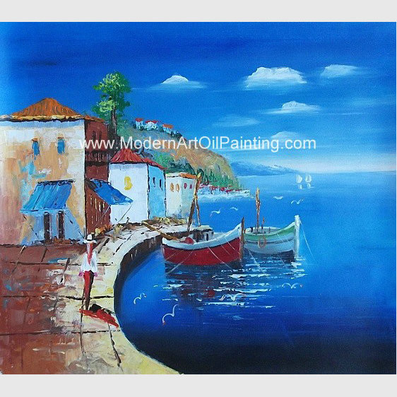 Cheap Framed Seascape Mediterranean Oil Painting Canvas Handmade By Palette Knife for sale