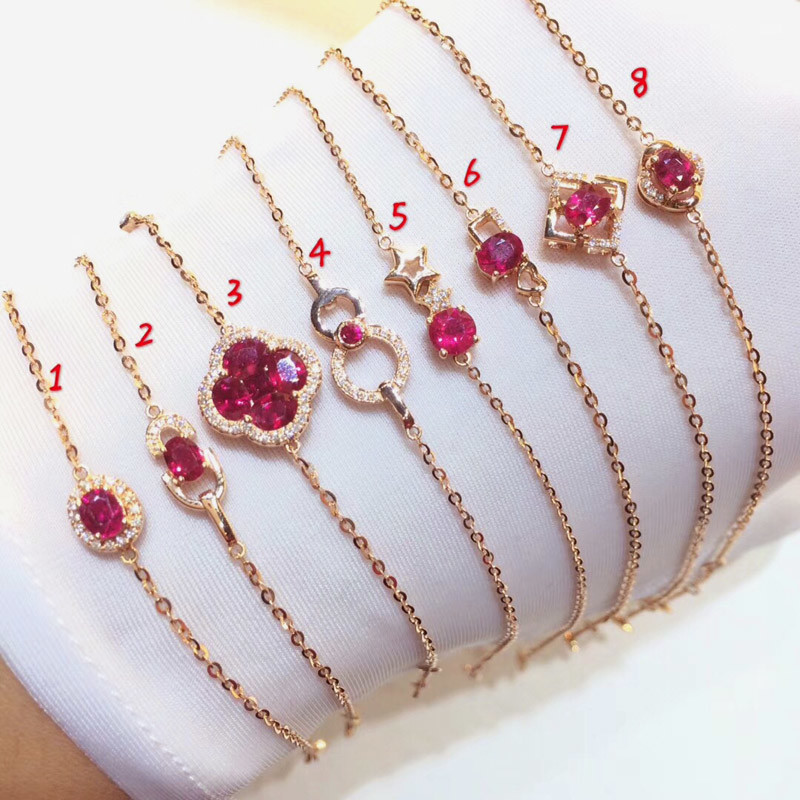 Red Gemstone Gold Jewelry Real Ruby And Gold Charm Bracelet For Women