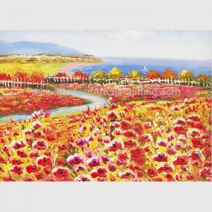 Cheap Palette Knife Poppy Oil Painting Colorful Red Floral Canvas Painting for Home Decor for sale