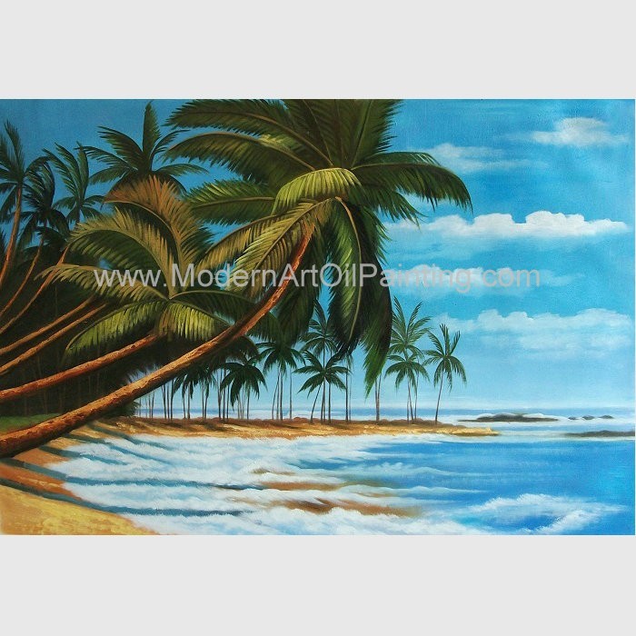 Cheap Hand Painted Hawaiian Artwork Paintings , Coconut Trees Landscape Oil Painting On Canvas for sale