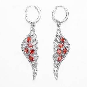 Cheap White CZ Red Ruby Dangle Earrings Sterling Silver Wing Shaped for sale