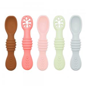 Cheap BPA Free Food Grade Silicone Baby Spoon Custom Pattern Printing for sale