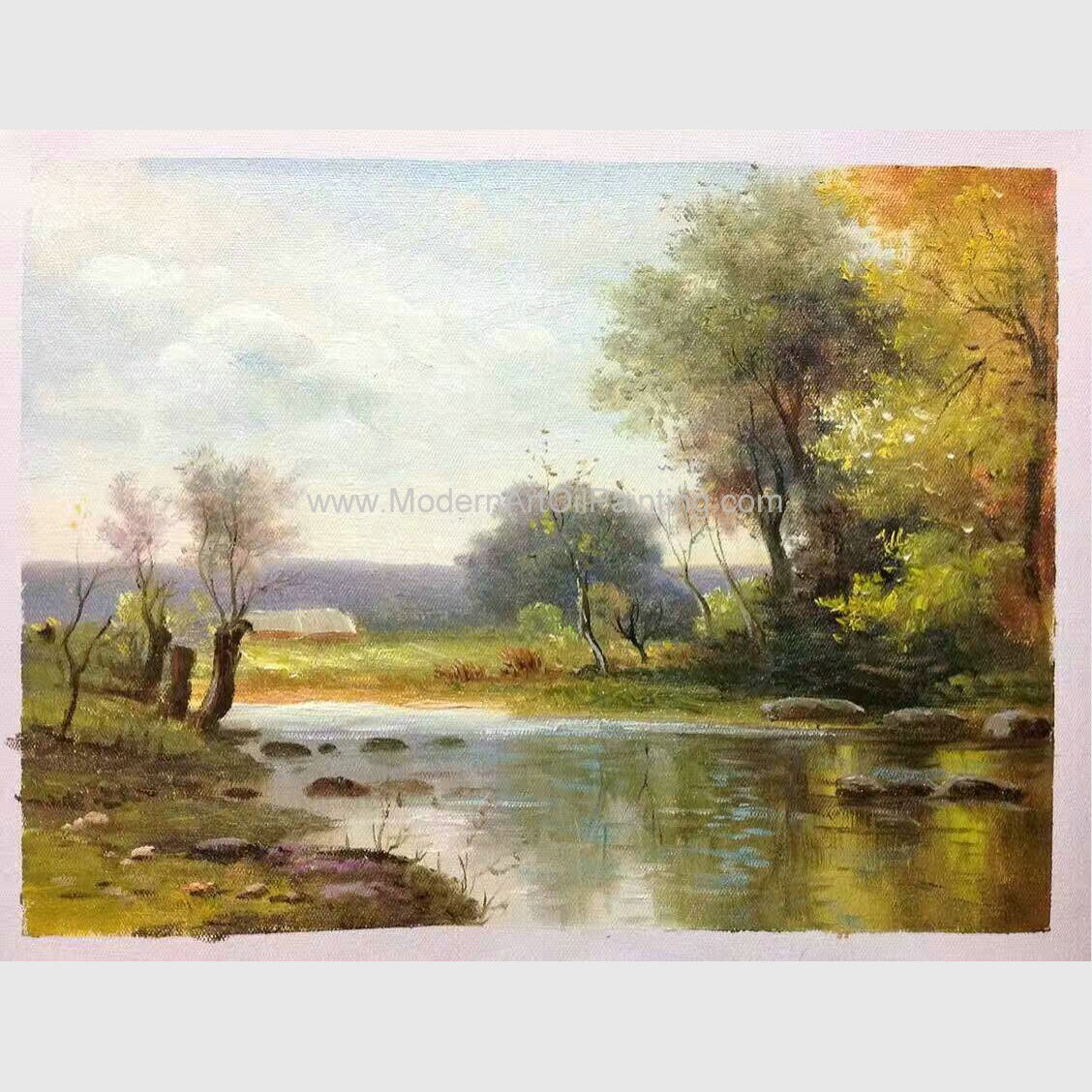 Cheap Impressionist Original Oil Landscape Paintings River Rock Landscaping Handmade On Canvas for sale