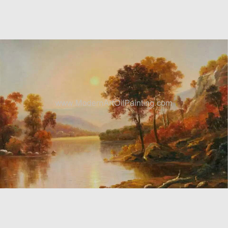 Cheap River Sunrise Original Oil Landscape Paintings Horizontal 50 cm x 60 cm for sale