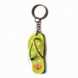 Cheap PVC Slipper-shaped Keychain with Metal Ring, Customized Sizes and Designs are Welcome for sale