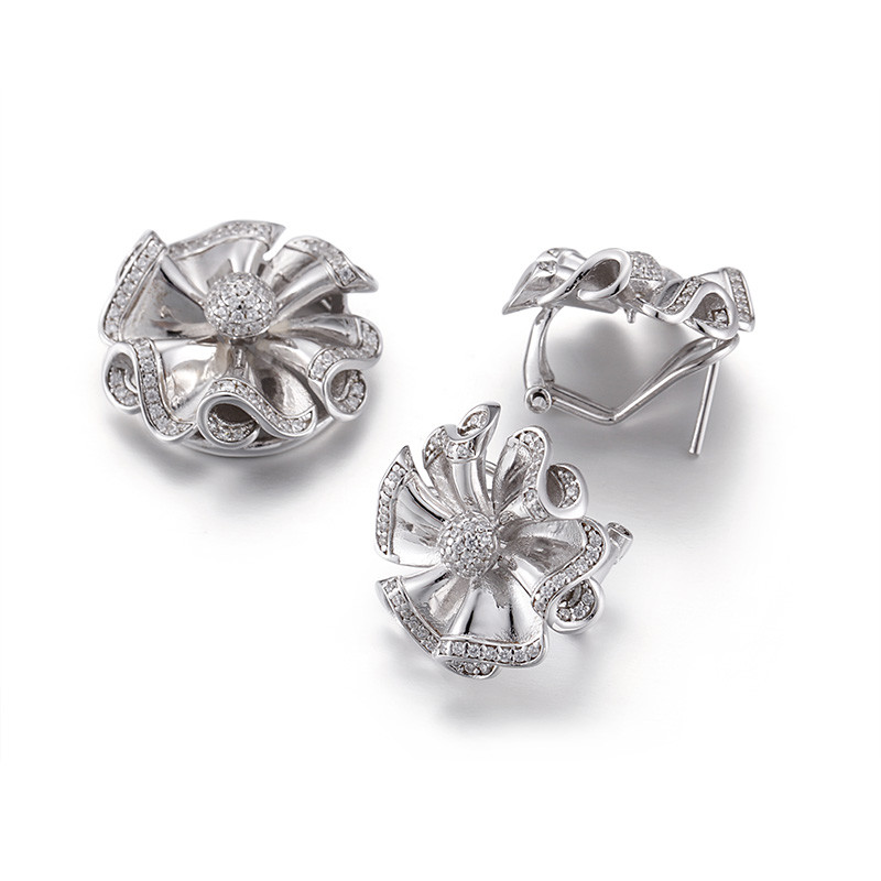 Cheap AAA Cubic Zirconia Flower Earrings 5.41g Sterling Silver Flower Stud Earrings for sale