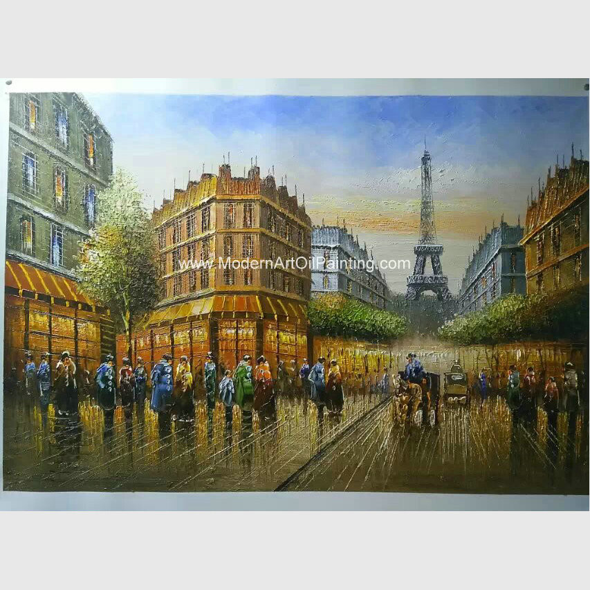 Cheap 100% Handmade Paris Oil Painting Palette Knife Eiffel Tower Paris Scenery On Canvas for sale