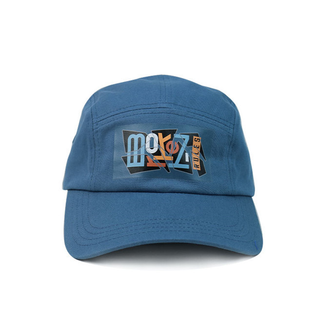 Cheap Twill 5 Panel Camper Hat With Screen Printed Nylon Webbing for sale