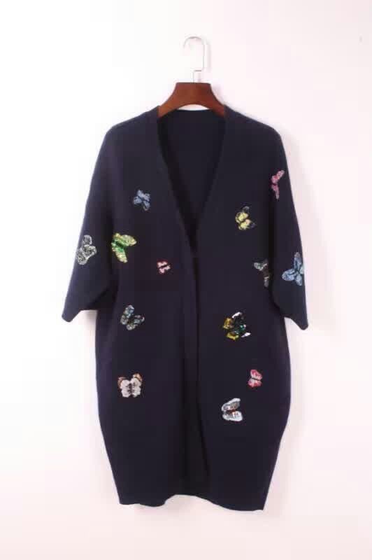China V neck short sleeve elegant mink cashmere coat on sale