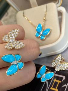 Cheap VCA Two Butterfly Earrings 18k Yellow Gold With Turquoise Diamonds for sale