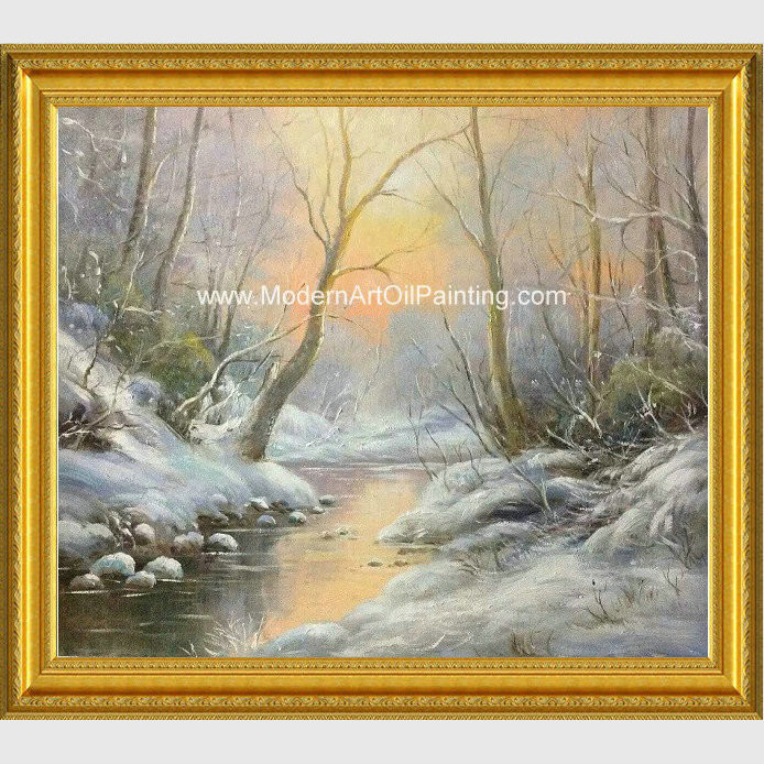 Cheap Framed Custom Winter Landscape Painting With Snow  Neo - Classic Style for sale