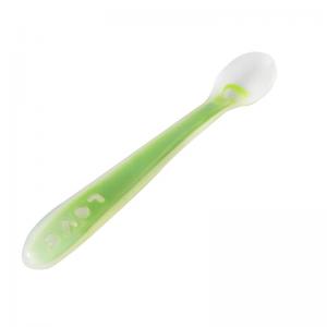 Cheap Green BPA Free Silicone Baby Spoon Kit Custom Pattern Printing for sale