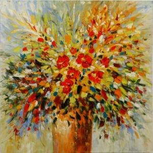 Cheap Palette Knife Floral Oil Painting Canvas Thick Oil Floral Paintings 100x100cm for sale