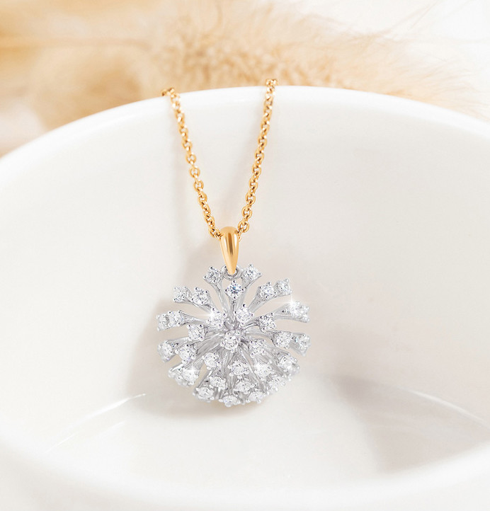 Cheap 1.0ct 18K Gold Diamond Necklace Womens Dandelion Wish 4.5g for sale
