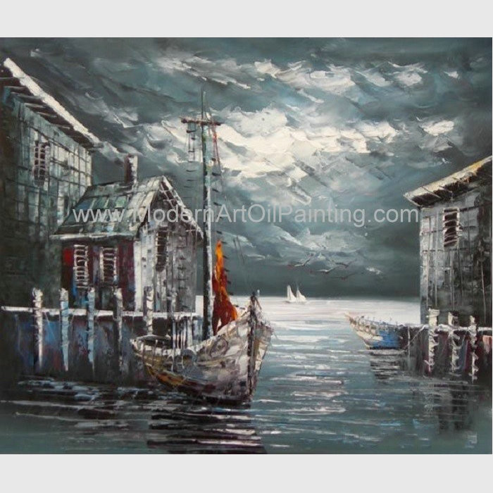 Cheap Abstract Houses Boat Dock Canvas Wall Art Paintings For Living Room for sale