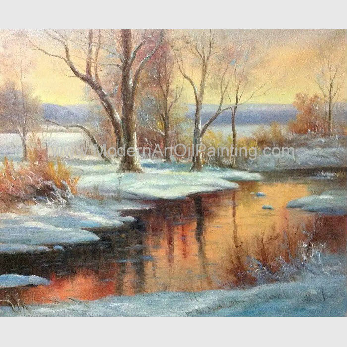 Cheap Classical Winter Snow Handmade Scenery Oil Painting for Home Decorative for sale