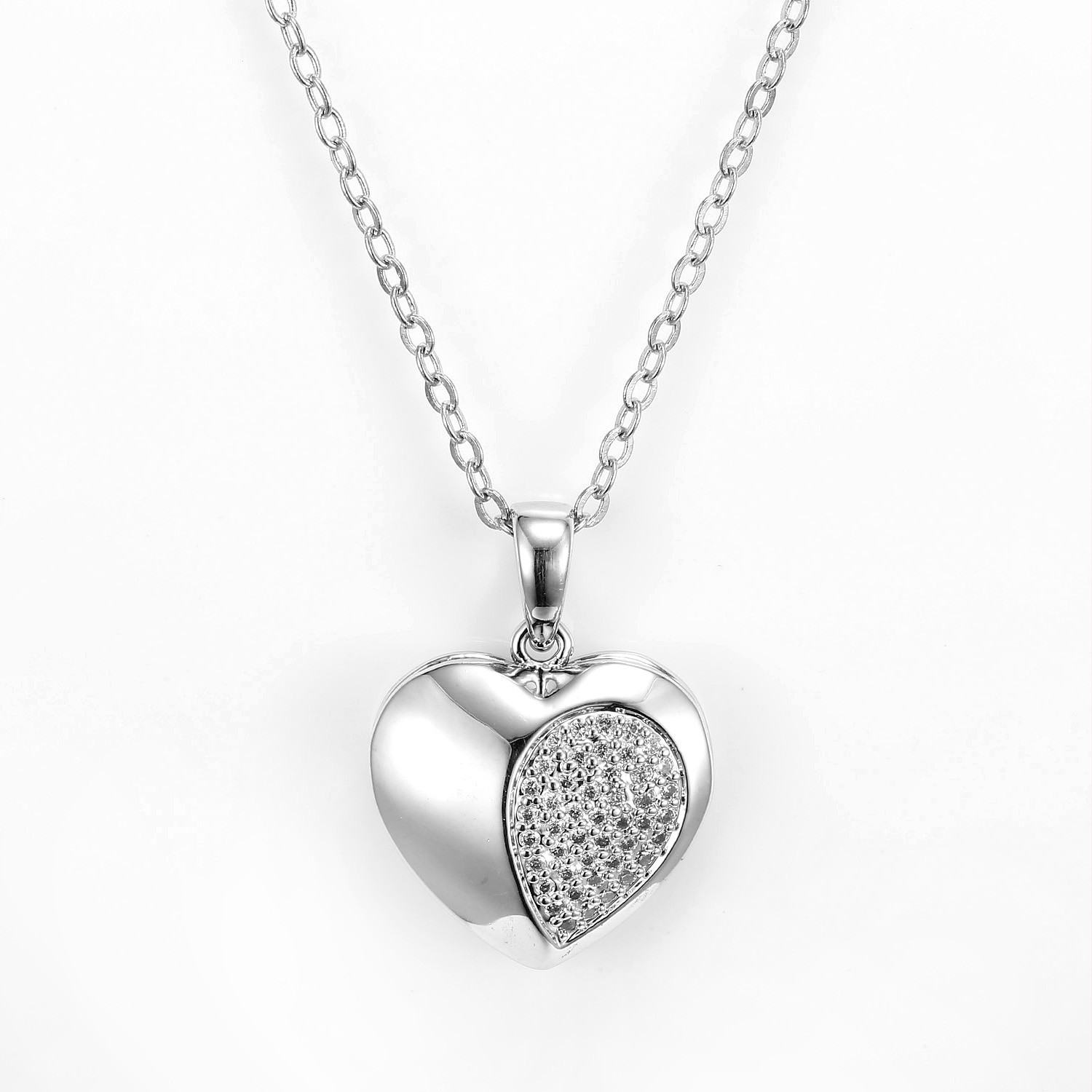 Cheap 4.8 Grams 925 Silver CZ Pendant Anti-Allergic Double Heart Pendant Necklace for sale
