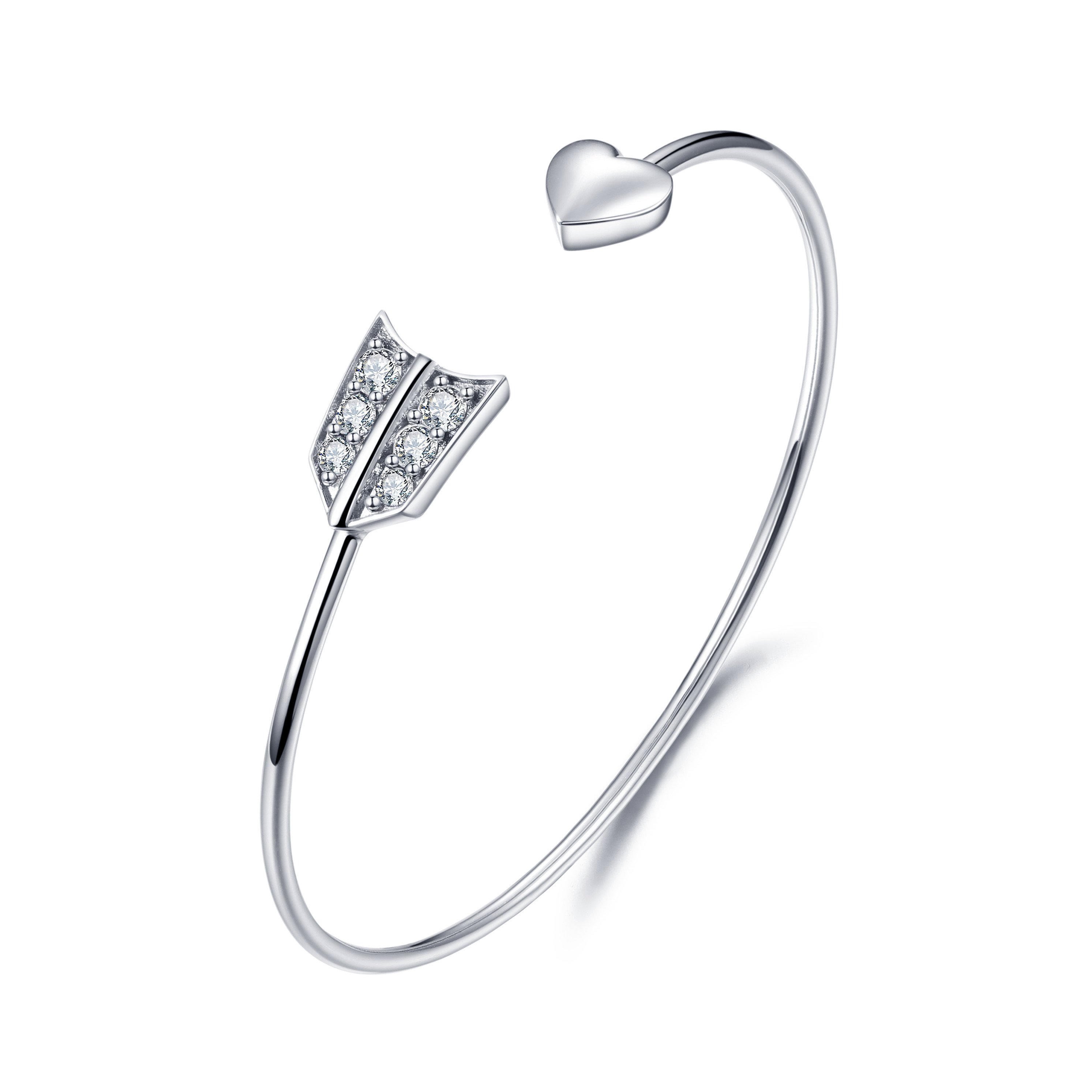 Cheap Rhodium Plated Cupid'S Arrow Bracelet 3.0mm White Gold Bangle Womens for sale