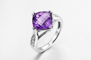 Cheap ODM AAA Cubic Zirconia Sterling Silver Band Rings 4.0g Square Cut Amethyst for sale