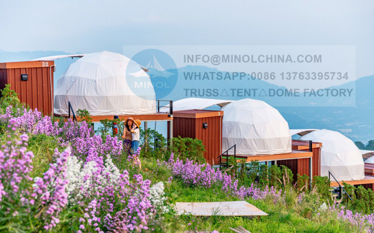 China 4 Meter Diameter Glamping Dome Tent With PVC Coated Polyester Fabric on sale