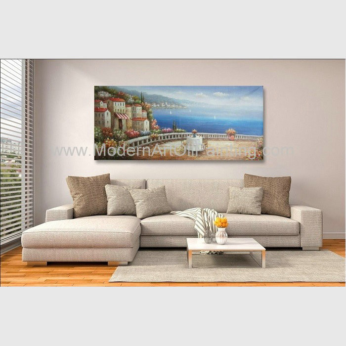Cheap Handmade Framed Mediterranean Landscape Paintings On Canvas Italy Cafe Senery for sale