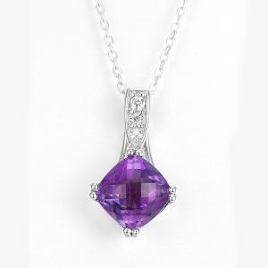 Cheap Rhodium Sterling Silver Gemstone Pendants 10mm Square Stone Necklace for sale