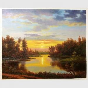 Cheap Classical Nature Oil Painting Landscape Sunset Landscape Painting With Stream for sale