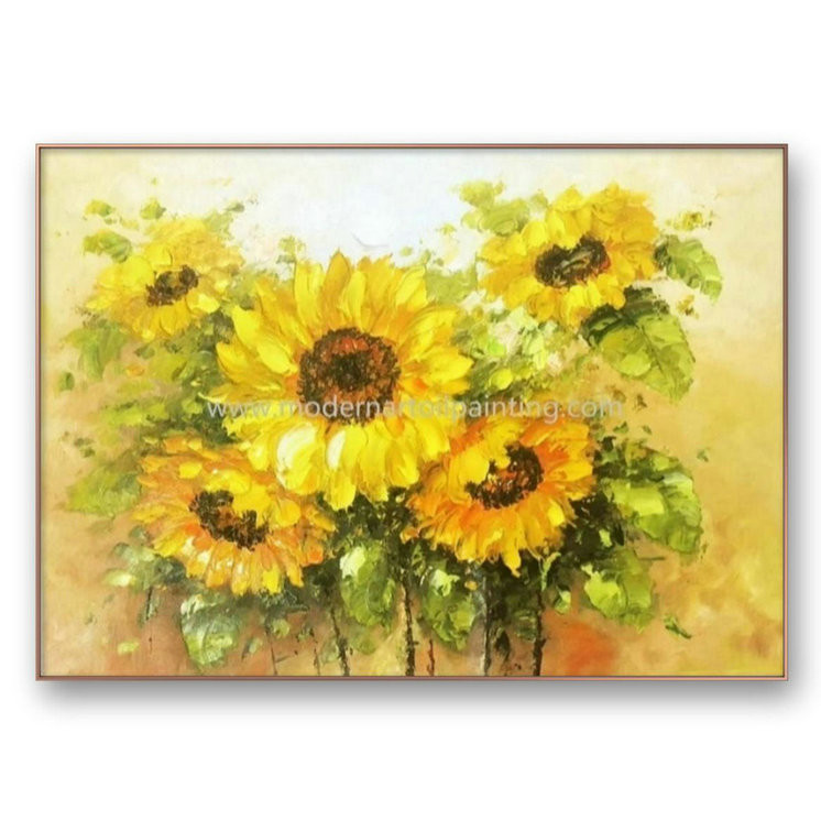Cheap Palette Knife Sunflower Oil Paintings Floral Wall Art Paintings For Bedroom for sale