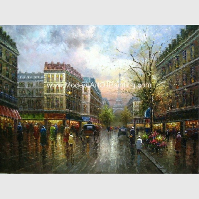 Cheap Thick Oil Colorful Paris Painting , Impressionism Wall Art Paris Street Living Room Deco for sale
