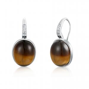 Cheap Oval Earrings Design Inseted Brown Tiger'S-Eye AAA+ 925 Sterling Silver Gemstone Earrings for sale