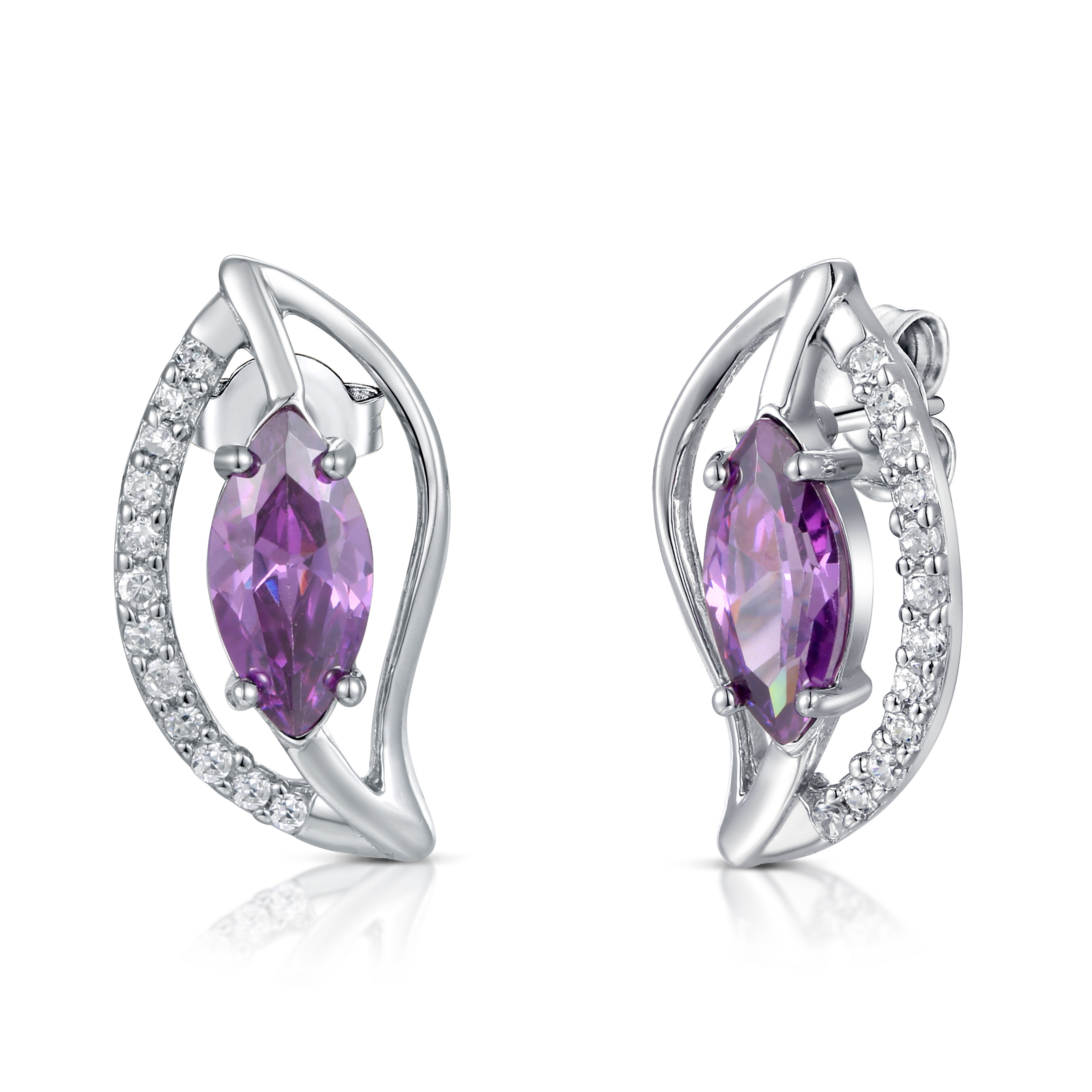 Cheap Leaf Shaped Earring Purple diamondearrings AAA+ 925 Sterling Silver Gemstone Earrings for women for sale