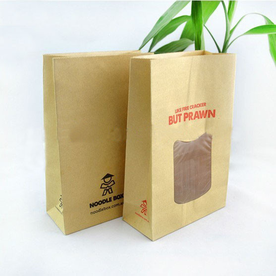 China Food Grade Customized Kraft Paper Bags Clear Window For Bread on sale