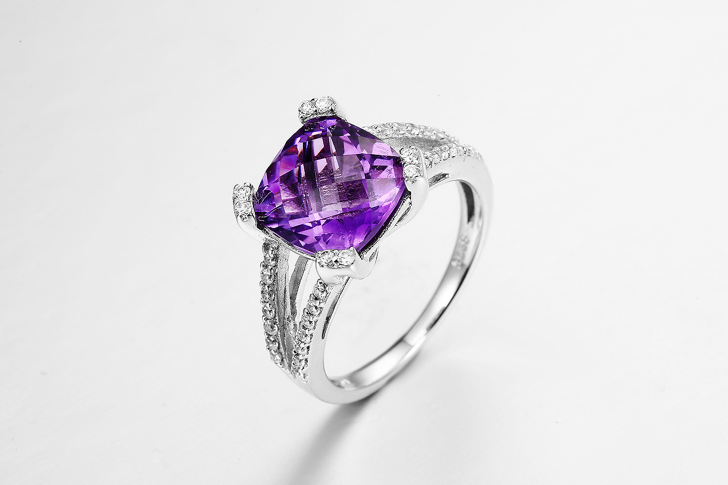Cheap 3.16g 925 Silver Gemstone Rings AAA CZ Female Amethyst Wedding Ring for sale