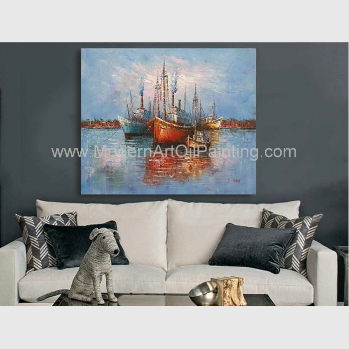 Cheap Thick Oil Abstract Sailboat Paintings / Hand Painted Boat Landscape Paintings for sale