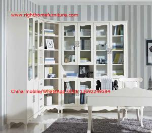 Cheap Reading room Neoclassical Furniture by White Bookcase set with glass door and Computer working desk for sale