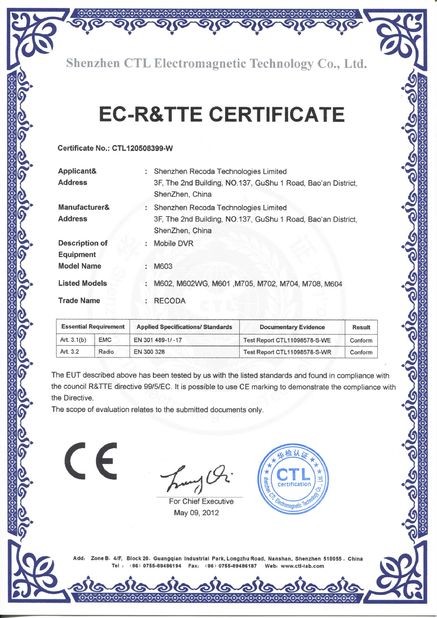 Shenzhen Recoda Technologies Limited Certifications