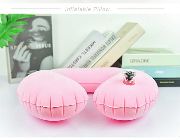 WMXP0004 Cheap Promotional Air Filled TPU U shape foldable flocked inflatable travel neck pillow