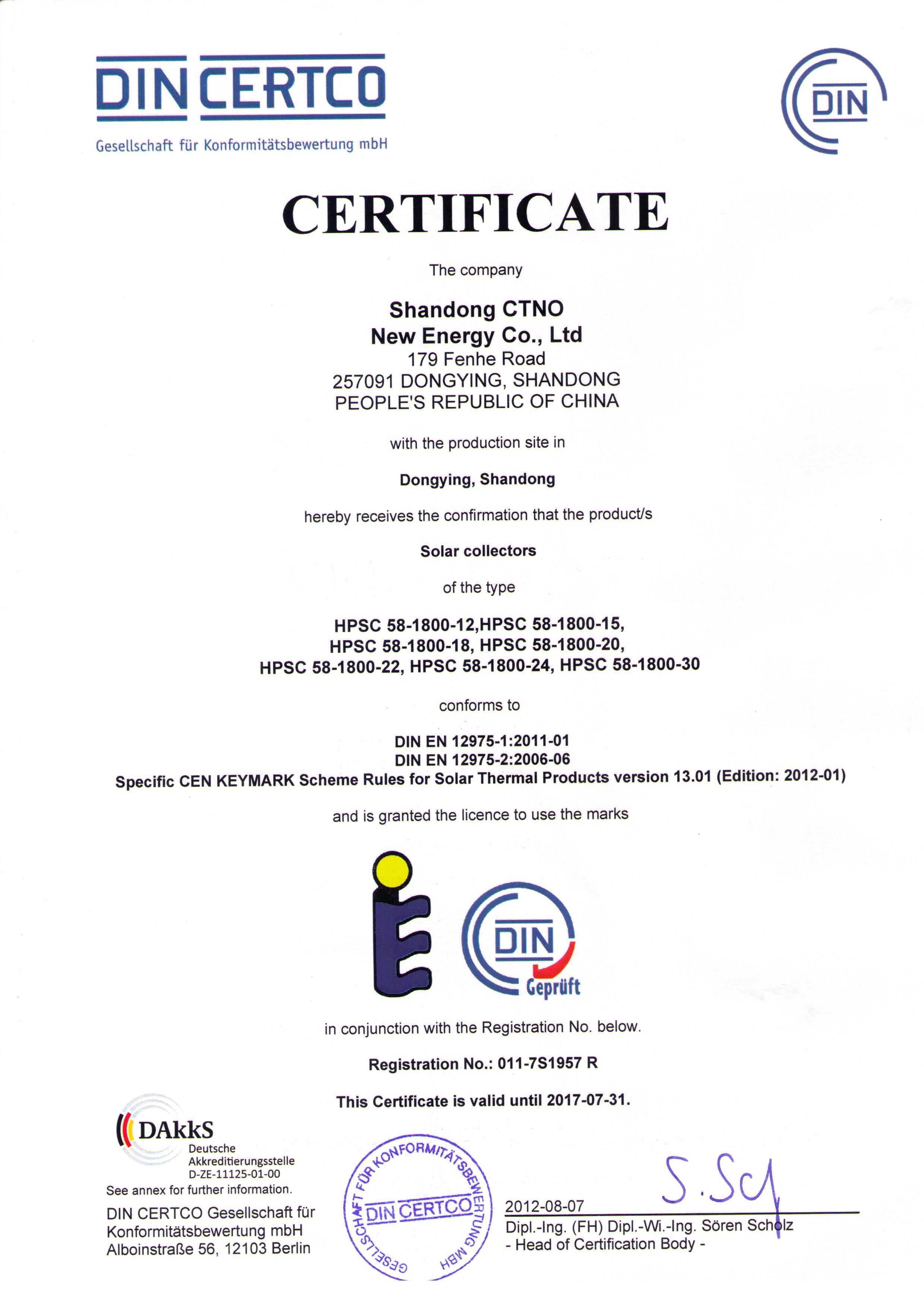 Shandong CTNO New Energy Co.,Ltd Certifications