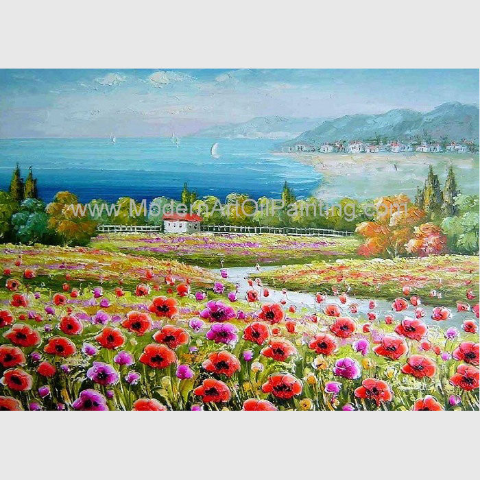 Cheap Decorative Red Modern Floral Paintings Canvas / Realistic Flower Landscape Paintings for sale