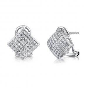 Cheap Square Earrings Screw Micropave Sterling Silver 1.1mm AAA+ 925 Silver CZ for sale
