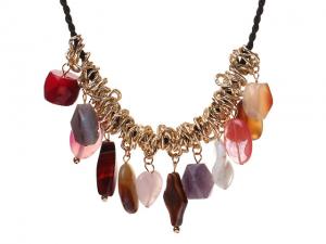 China Fashion natural gemstone leather rope necklace women Jewelry wholesale colors random on sale