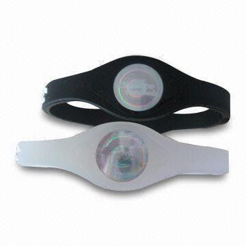 Cheap Silicone Balance Bracelet with Holograms and Negative Ion, Customized Designs are Welcome for sale