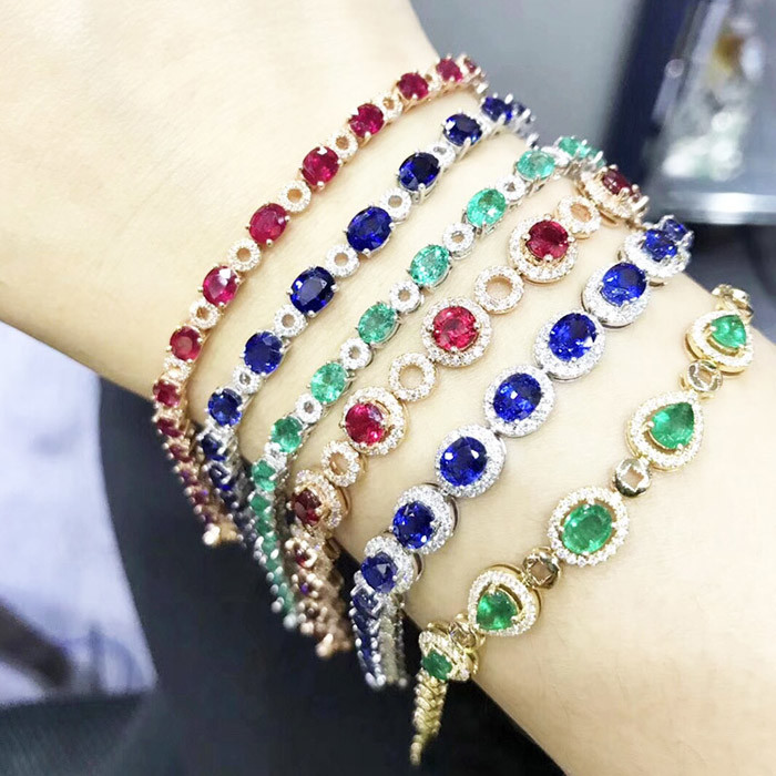 Natural Diamond Gemstone Bracelets With Ruby / Emerald / Sapphire