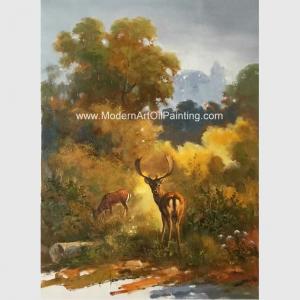 Cheap Canvas Classic Animal Oil Painting , Two Deer Framed Wall Art 24&quot; X 36&quot; For Reading Room for sale
